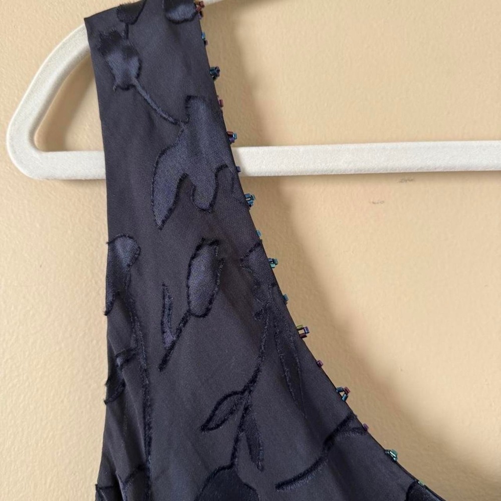 Vintage 90s Y2K 100% Silk Navy Blue Tiered Maxi Dress Burnout Plus Size Large XL - Picture 5 of 8